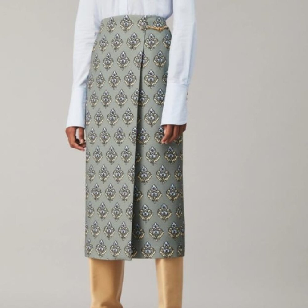 NWOT Tory Burch Fall 2021 Twill Crepe Wrap Skirt M $495 - Picture 7 of 10